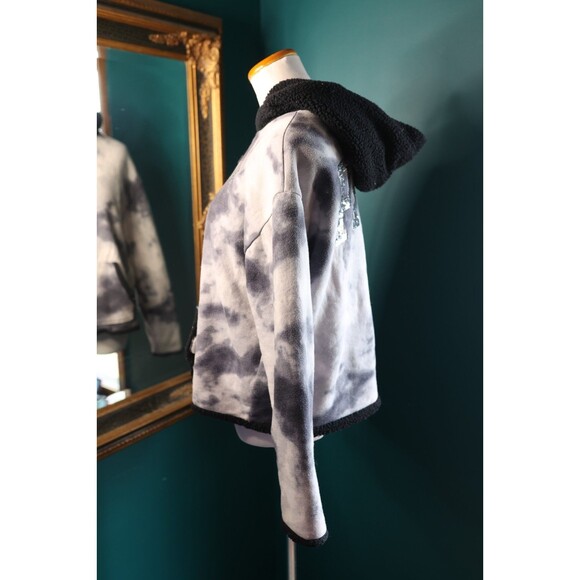 Victoria’s Secrets PINK Bling Sherpa Reversible Jacket Black White Tie Dye Sz S - Picture 5 of 12